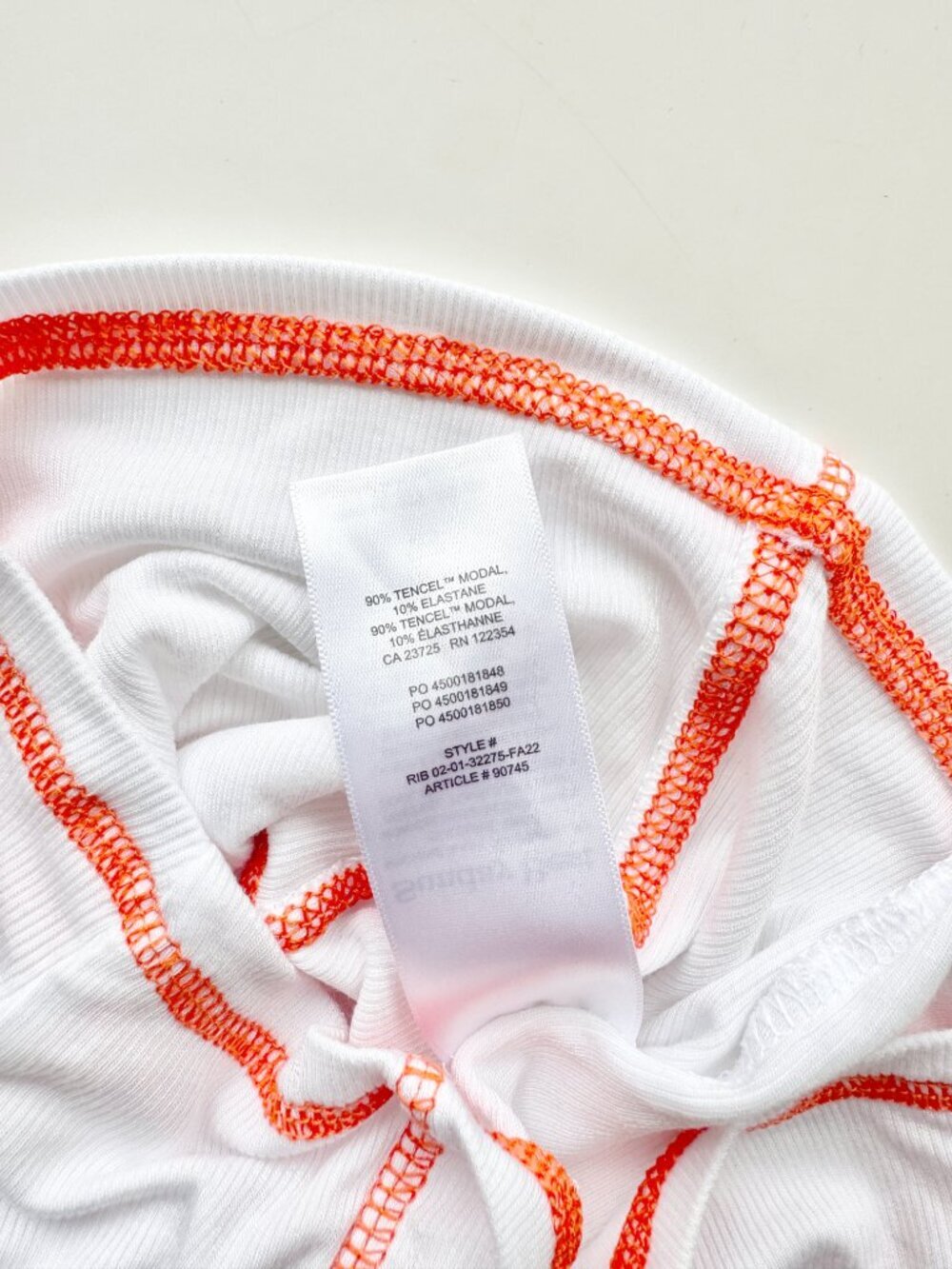 Aritzia SUNDAY BEST Dove White Modal Ribbed Jersey Orange Seam T-Shirt, Size XS - Picture 10 of 14